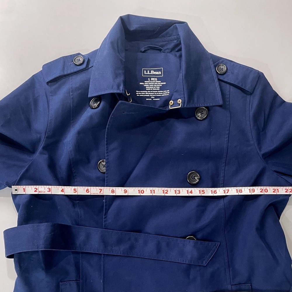 L.L. Bean Womens Blue Double Breasted Trench Coat Belted Large Rain Jacket299801 - Picture 4 of 5